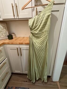 Hello Molly Olive One-Shoulder Pleated Prom Gown